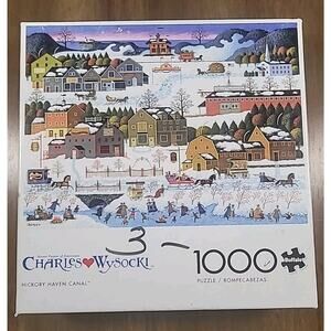 VTG Buffalo 1000 Pc Puzzle Hickory Haven Canal Charles Wysocki Xmas 11491